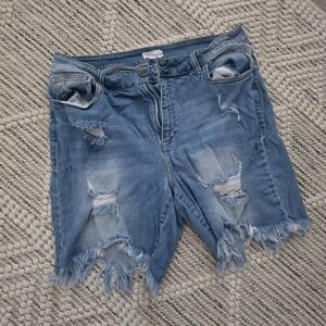 Ms. Cello, 2x, Blue Jean Shorts Distressed Cut-Offs